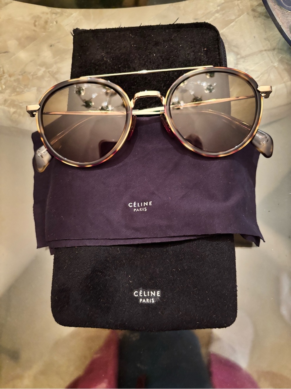 Céline Unisex Tortoiseshell Round Sunglasses — Brown Lenses